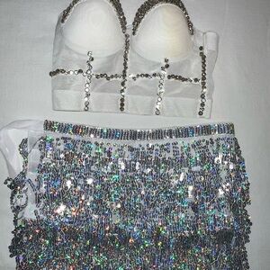 White and Silver Sequin Two-Piece Set